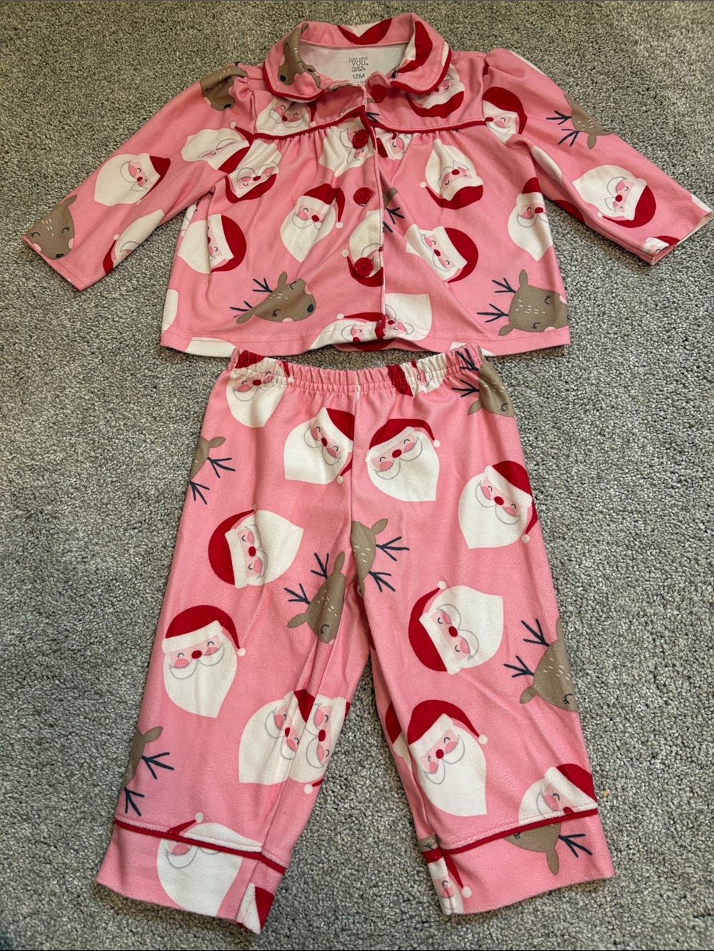 Just One You by Carter’s infant Pink Santa & Reindeer Pajama Set 12 months